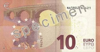 Европейский центробанк показал обновлённую купюру в 10 евро